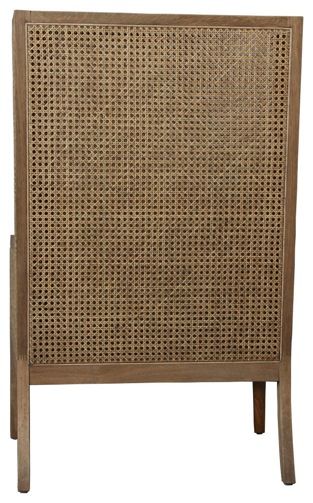 Michelle Oak and Rattan Upholstered Occasional Chair, Off-White