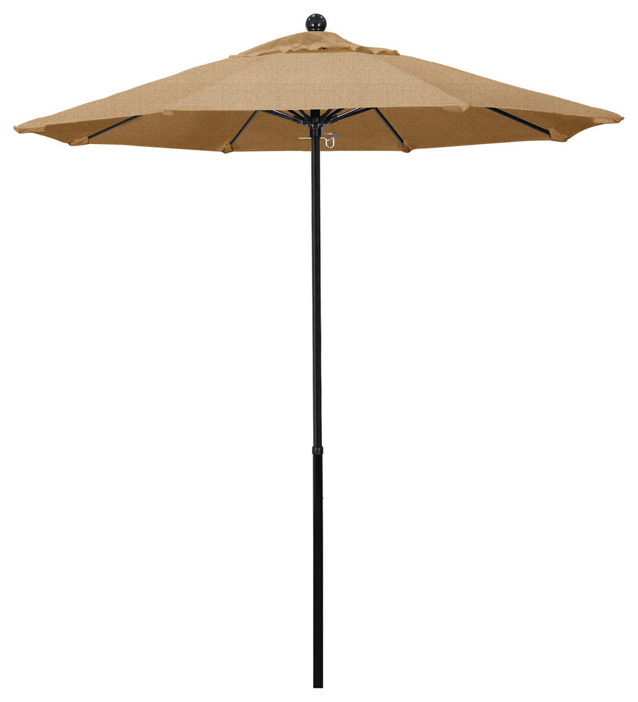 7.5'  Black Push Lift Fiberglass Umbrella, Sunbrella, Linen Sesame
