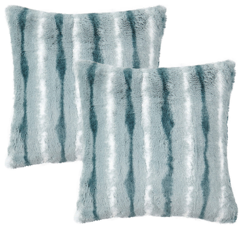 Amanda Stripe Faux Fur 2 Piece Pillow Shell Sets, Pearl Blue, 20"x20"
