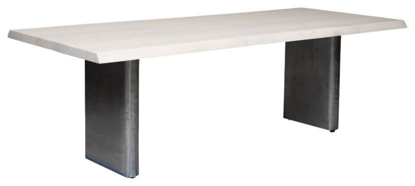 Brooks-Dining Table-Cast Slab Base-40"x79"-White Wash Top-Antique Nickel
