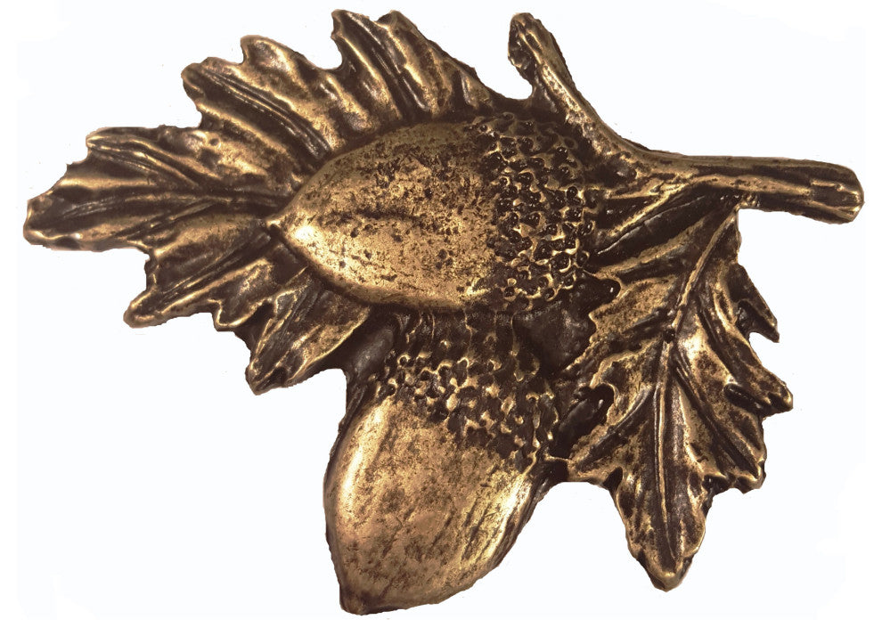 Acorns On Branch Cabinet Knob, Antique Brass