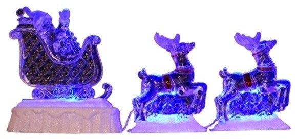 3-Piece Set Icy Crystal LED Lighted Reindeer and Santa on a Sled Christmas Decor