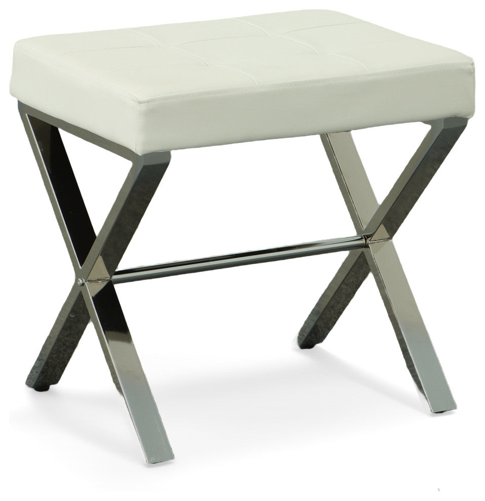 Elisabetta Vanity Bench, White and Chrome