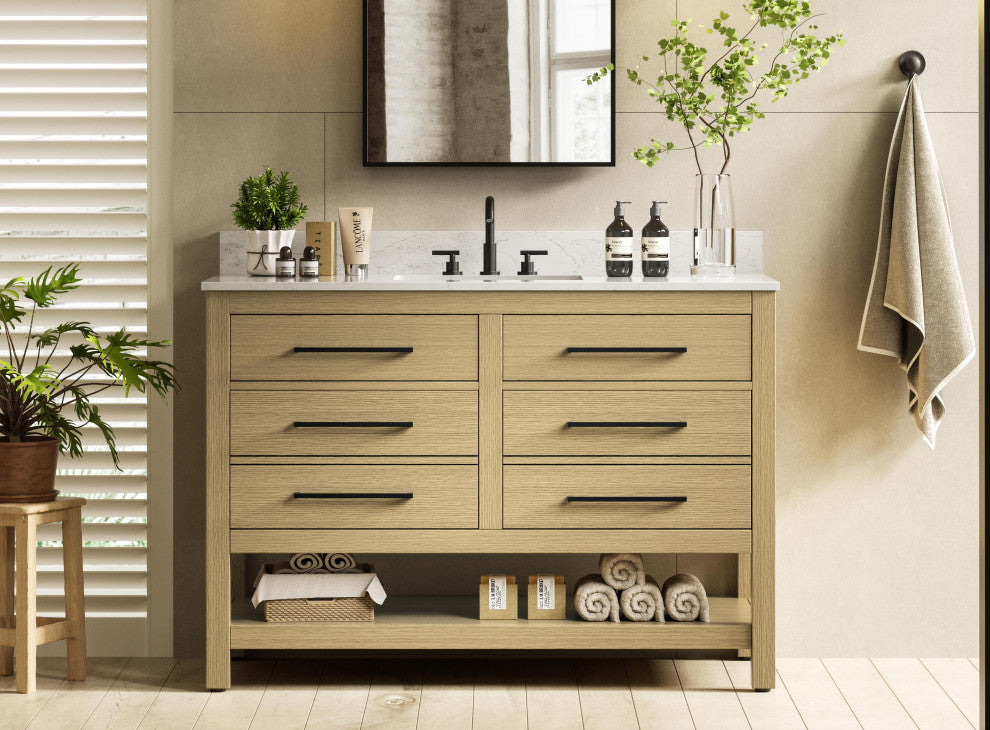 Home Living 48" Single Bathroom Vanity, Honey Brown With Backsplash