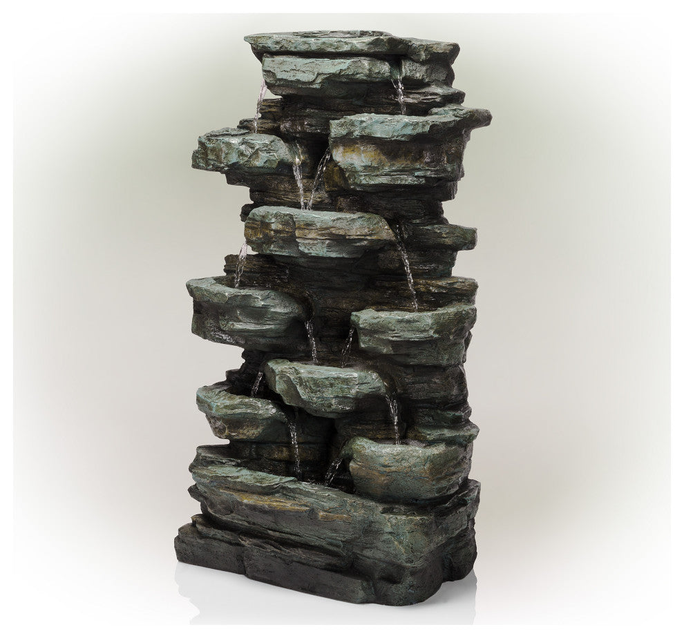 39" Tall Outdoor Multi-Tier Rock Water Fountain with LED Lights