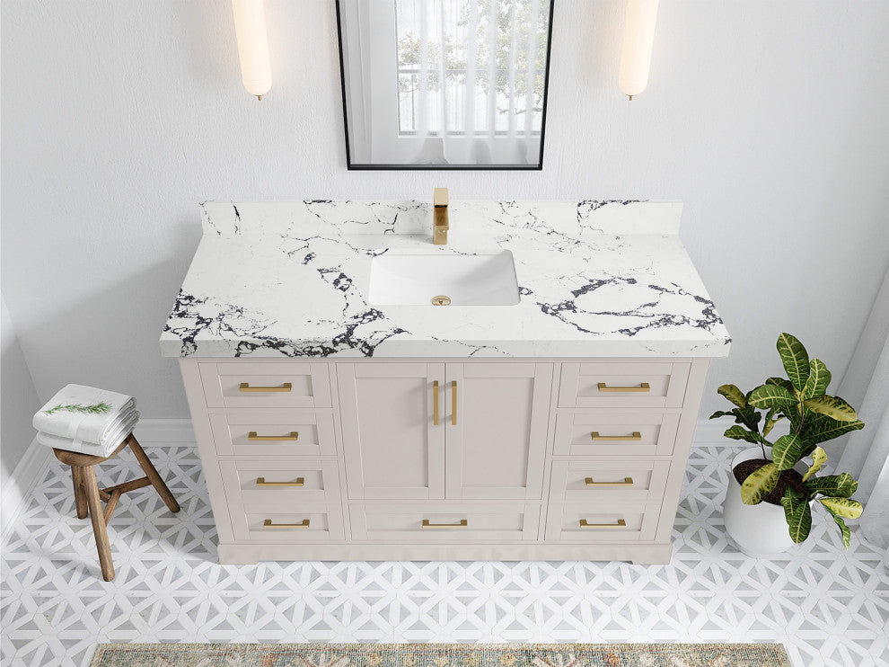 Boston 60" Single Bathroom Vanity in Fine Grain 2" Viola Night