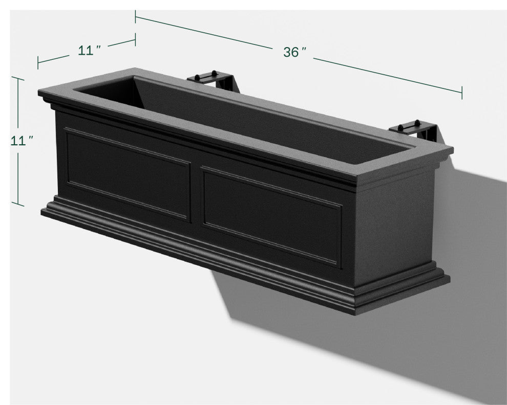 Brixton Window Box Planter With Bracket, 36", Black, 36 Inch, 2 Pack