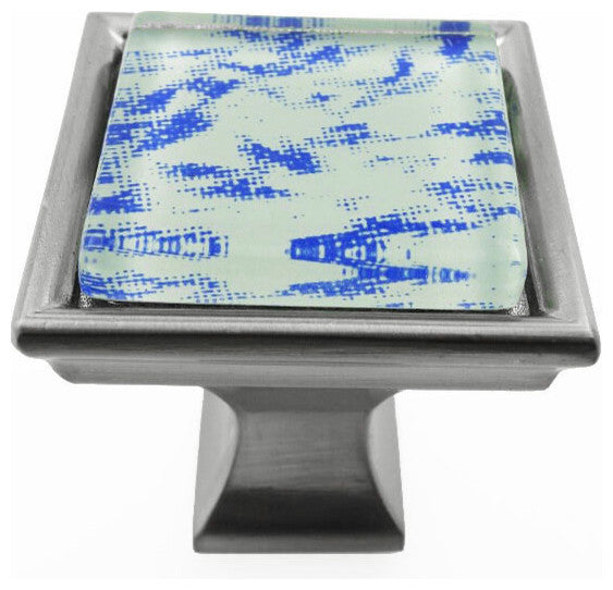 Hand Brush Surreal Blue Clouds Crystal Glass Brushed Nickel Madison Classic Knob