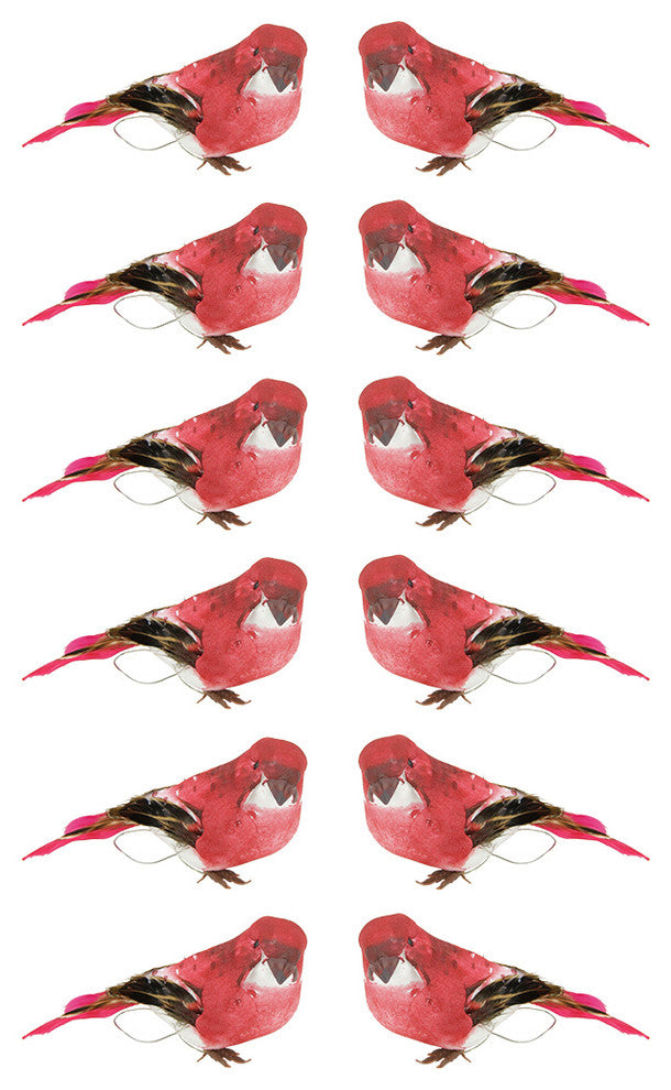 Smoke Spotted Bird Christmas Ornaments, Red and Pink, Set of 12, 3.25"