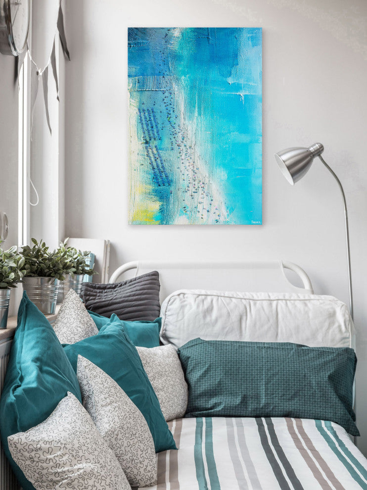 "Aqua Beach" Painting Print on Wrapped Canvas, 12"x18"