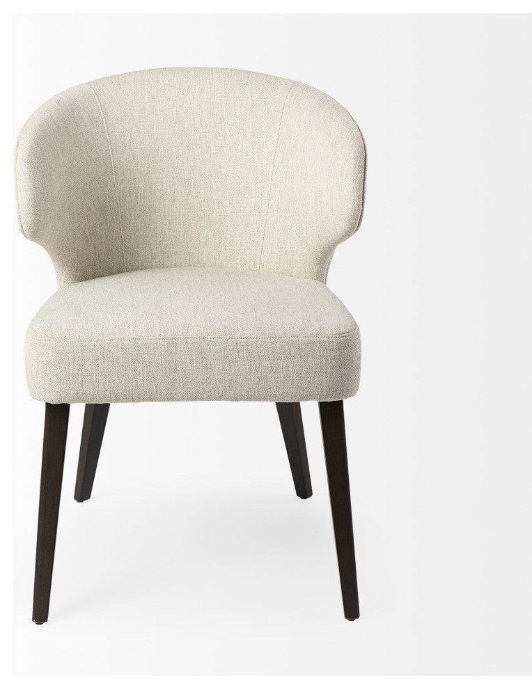 Niles Cream Fabric Seat With Dark Brown Solid Wood Frame Wingback Dining Chair