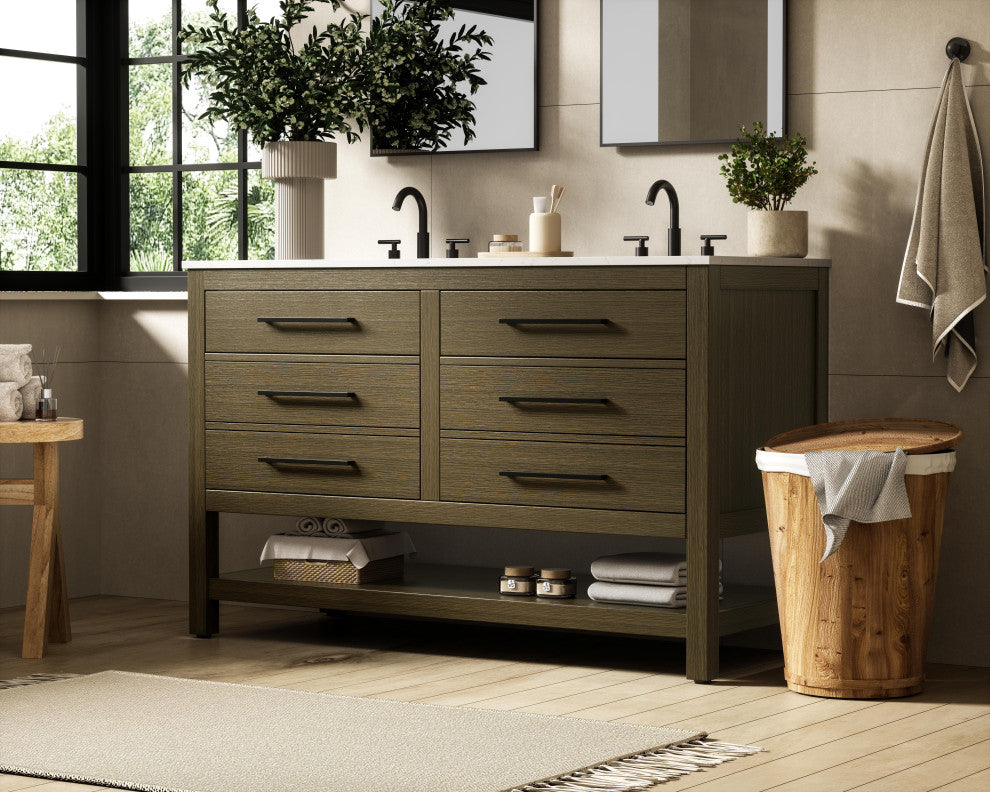 Home Living 54" Double Bathroom Vanity, Chestnut Brown