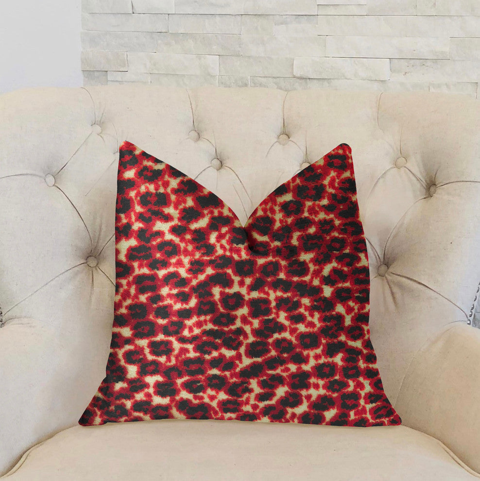Crimson Cheetah Black and Red Luxury Throw Pillow, 18"x18"