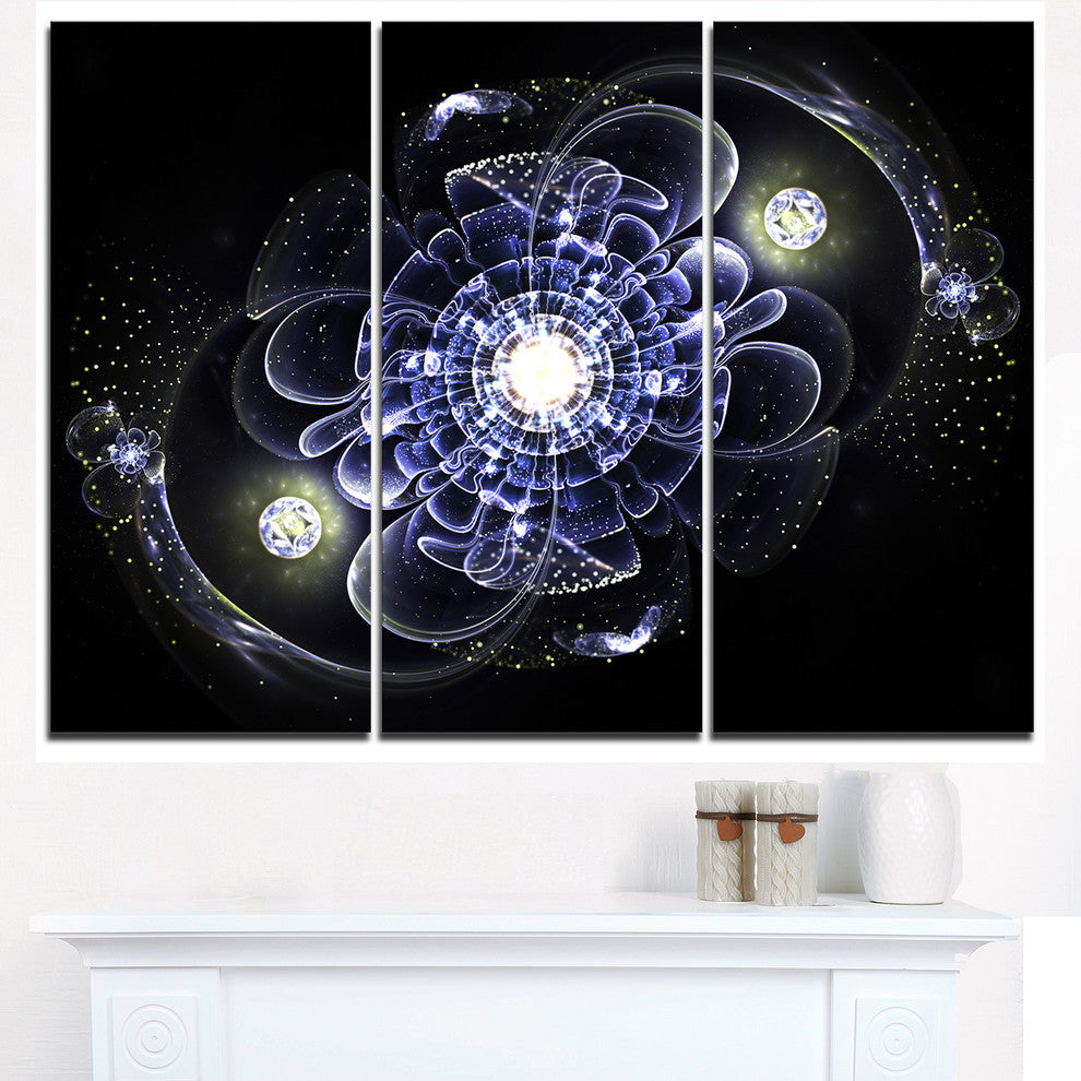 "Fractal Flower Bright Blue Digital" Metal Wall Art, 3 Panels, 36"x28"