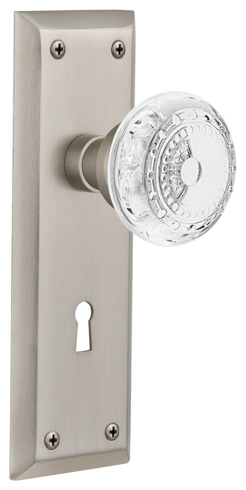 New York Plate Single Dummy, Keyhole Crystal Meadows Knob, Satin Nickel, NYKCME