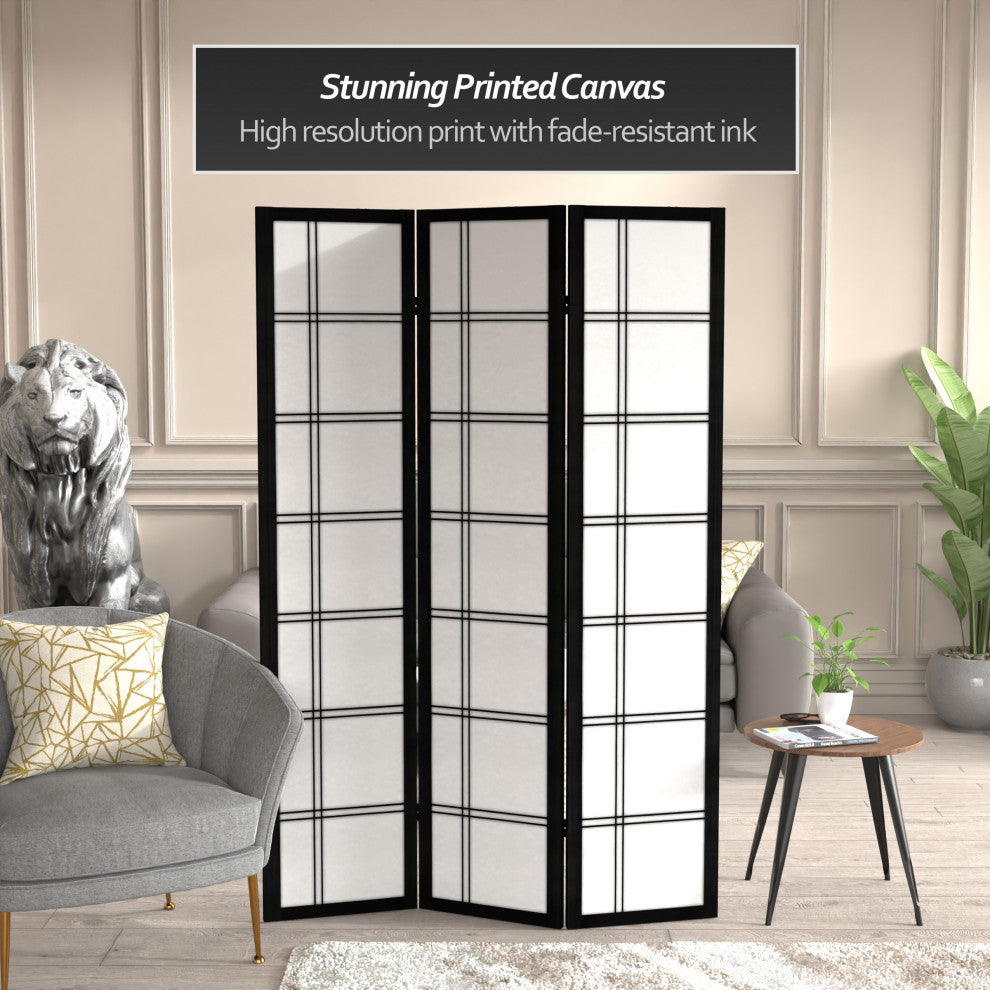 6' Tall Canvas Double Cross Room Divider, Black, 3 Panels
