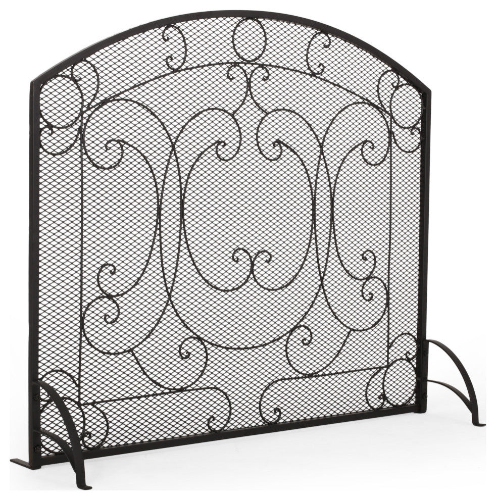 Ella Iron Fireplace Screen, Matte Black