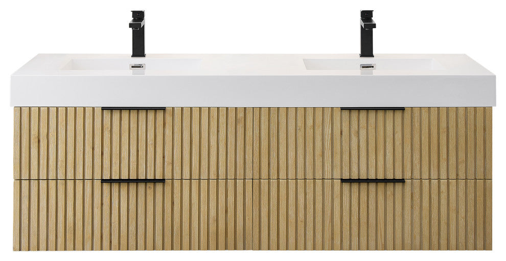 Livia Wall-mounted Bathroom Vanity, Nature Brown, 60inch, No Mirror