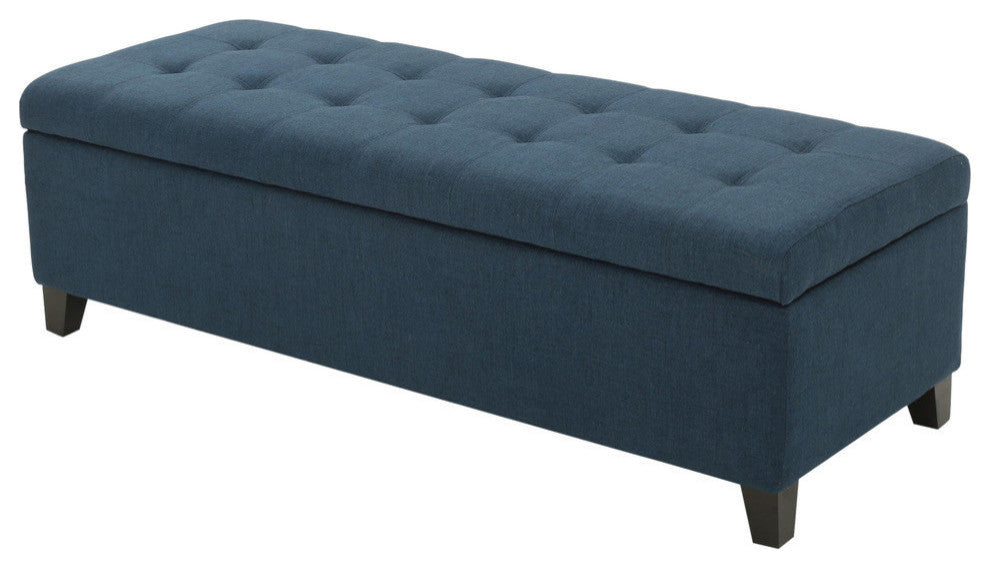 GDF Studio Sterling Fabric Tufted Storage Ottoman, Dark Blue