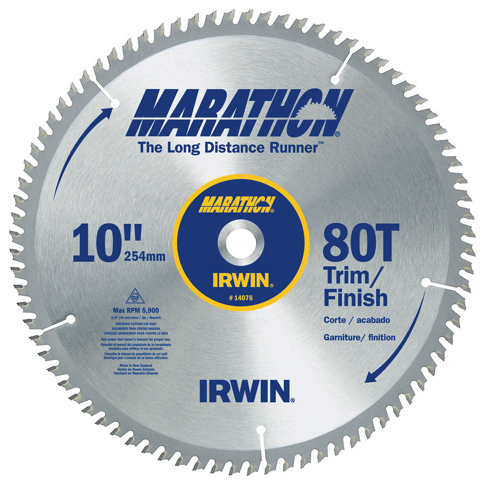 Irwin Tools 14076 Carbide Tipped Marathon® Circular Saw Blade, 10", 80T