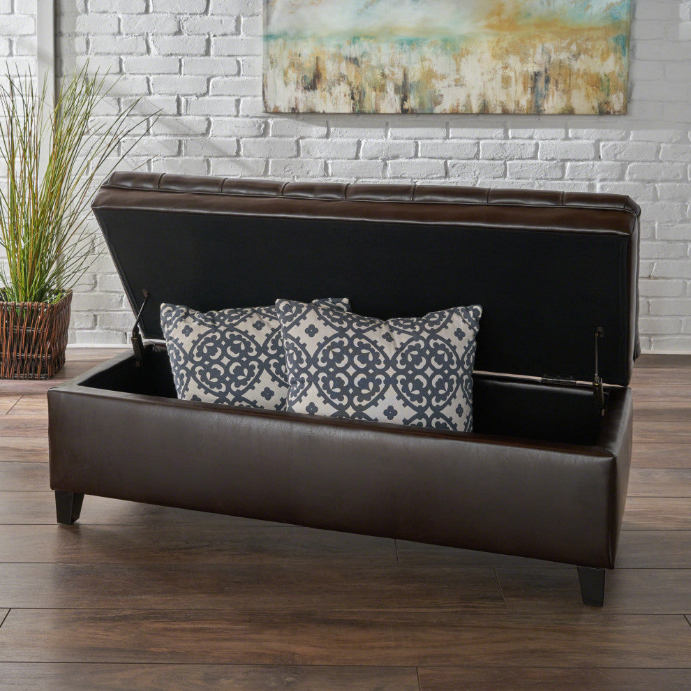 GDF Studio Sheffield PU Brown Tufted Storage Ottoman