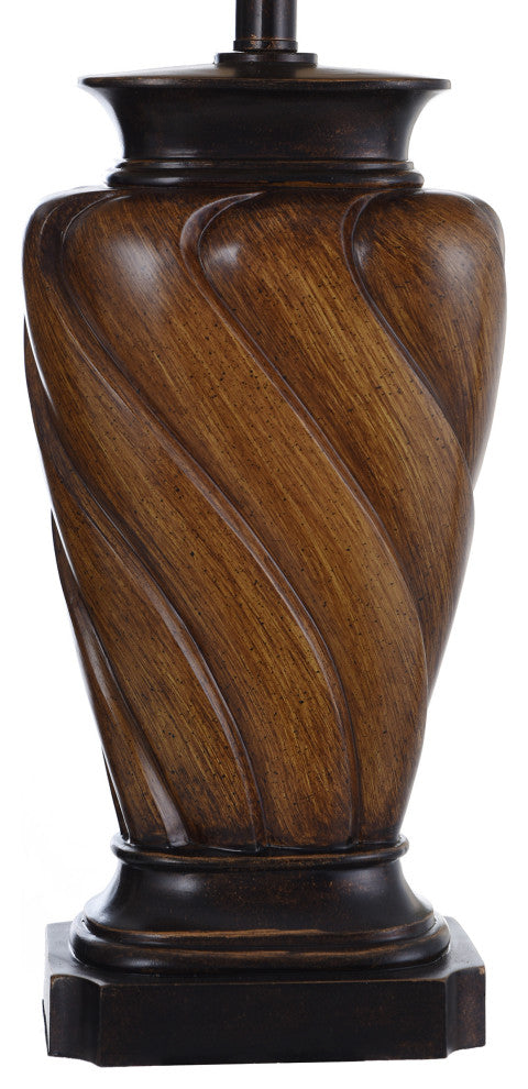 Classic Table Lamp With Toffee Wood Finish and Rectangle Cut Corner Bell Shade