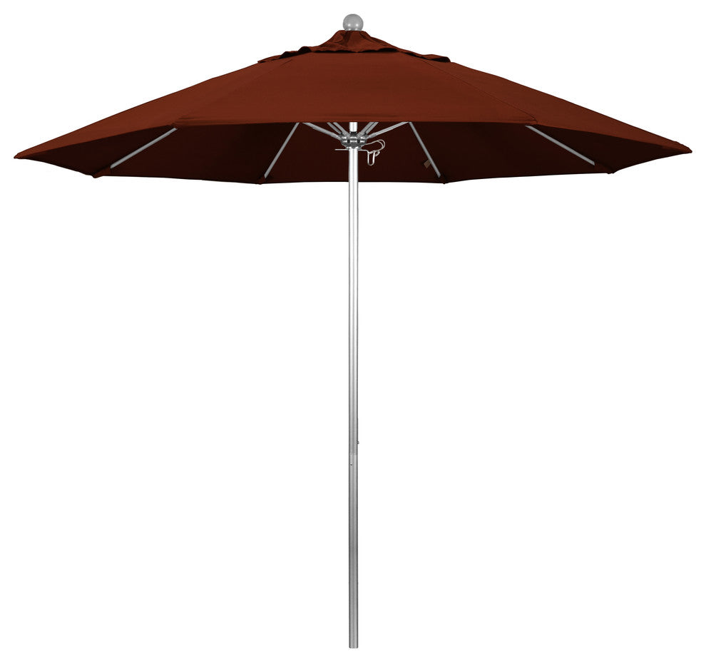 9' Silver Anodized Push Lift Fiberglass Rib Aluminum Umbrella, Pacifica, Brick
