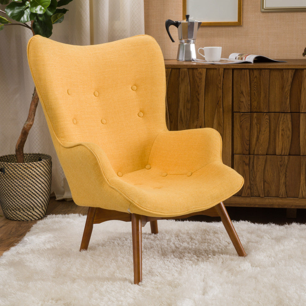 GDF Studio Acantha Mid Century Modern Retro Contour Chair, Muted Yellow