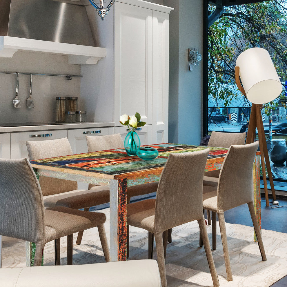 Teak Wood Dining Table Made From Recycled Teak Wood Boats, 63 X 35"