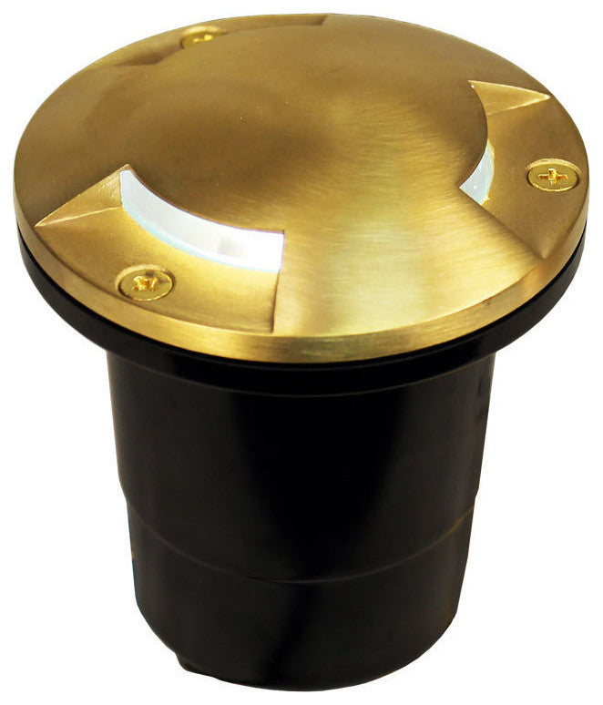 12V Composite Ground Well Light With 3-Directional Mushroom Cover, Raw Brass