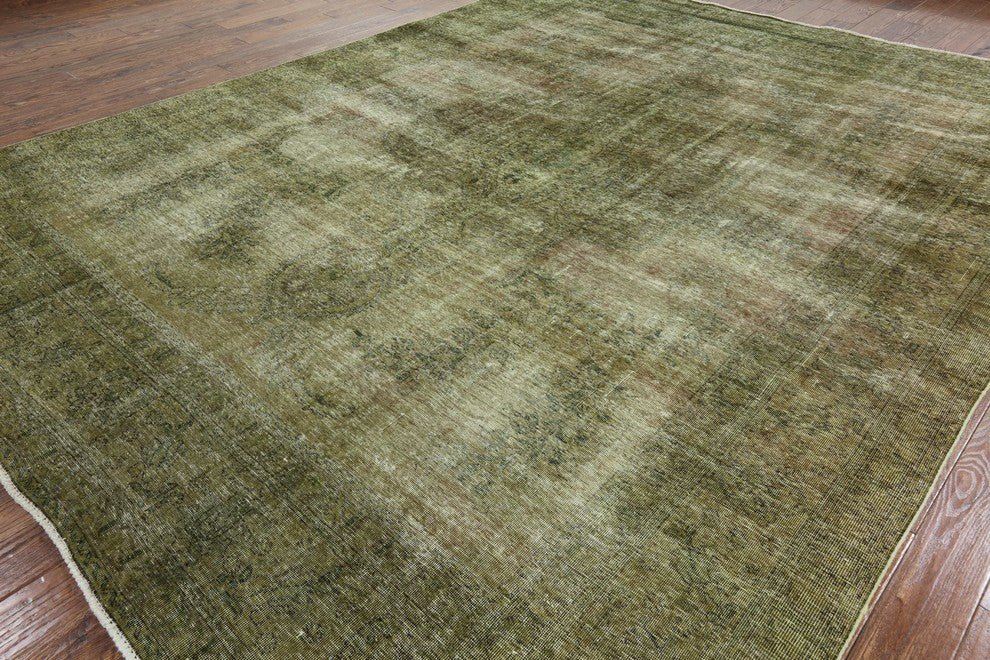 Traditional 10'x13' Oriental Green Overdyed Hand Knotted Wool Area Rug H8919