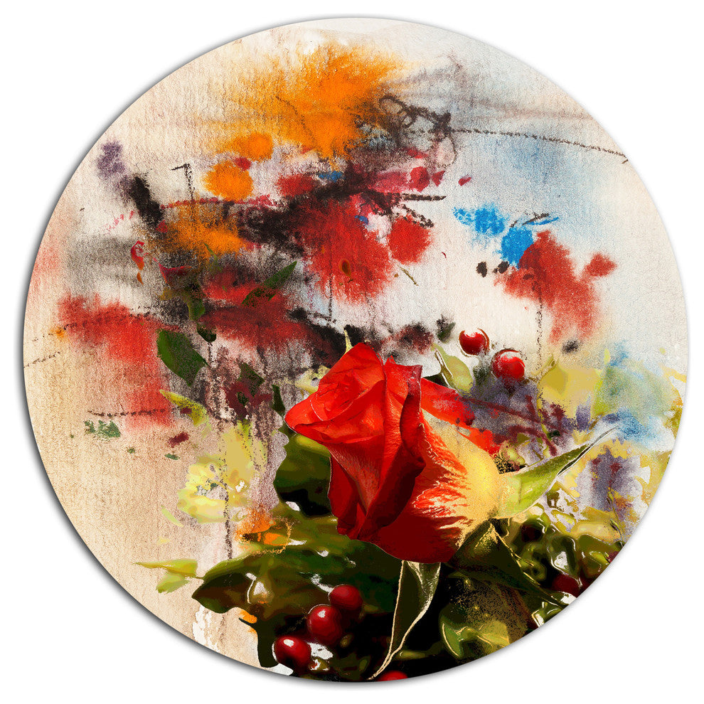 Roses And Sunny Day Watercolor, Floral Disc Metal Artwork, 23"