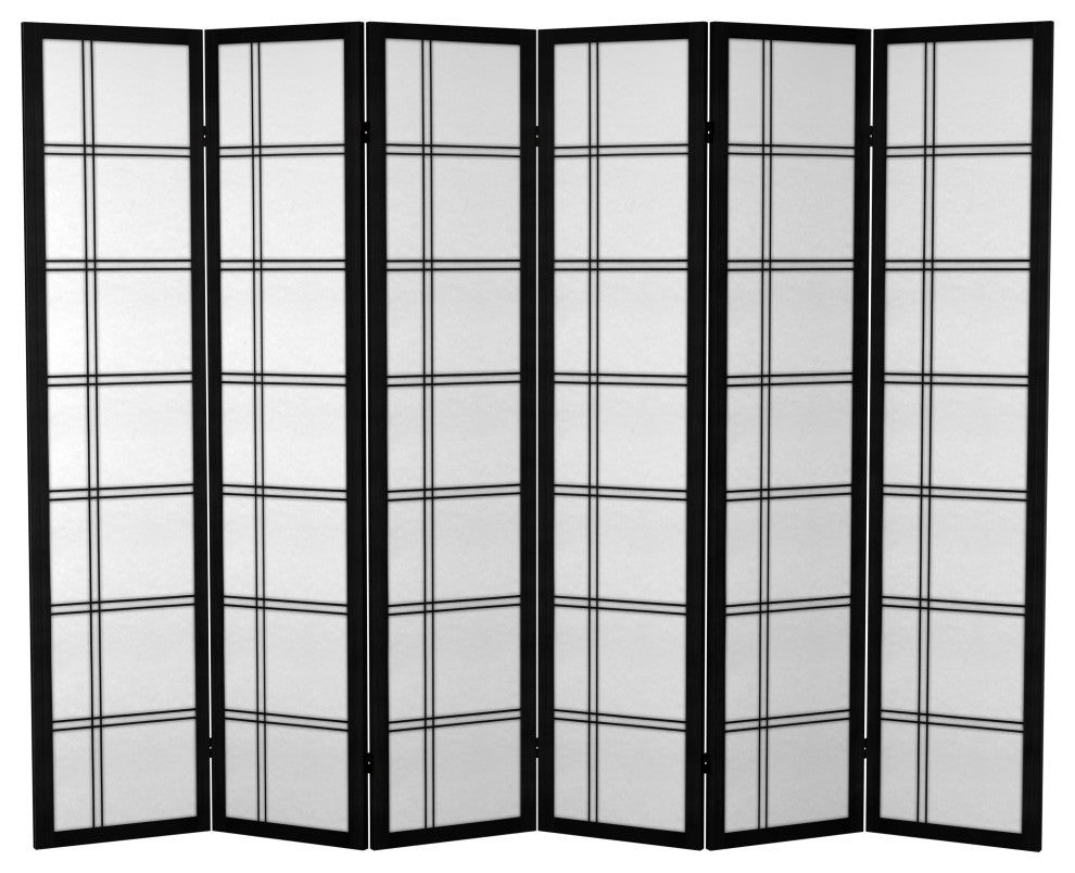6' Tall Canvas Double Cross Room Divider, Black, 6 Panels