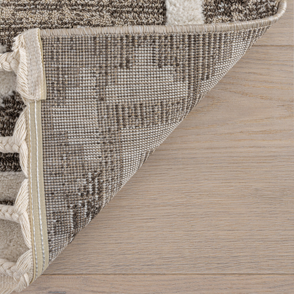 Audience Geometric Tasseled Area Rug, Beige 7' 10" x 10'