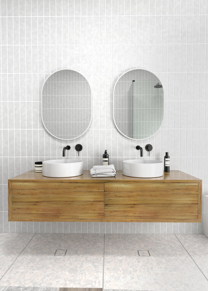 20" W X 28" H Pill Shape Stainless Steel Framed Mirror, White