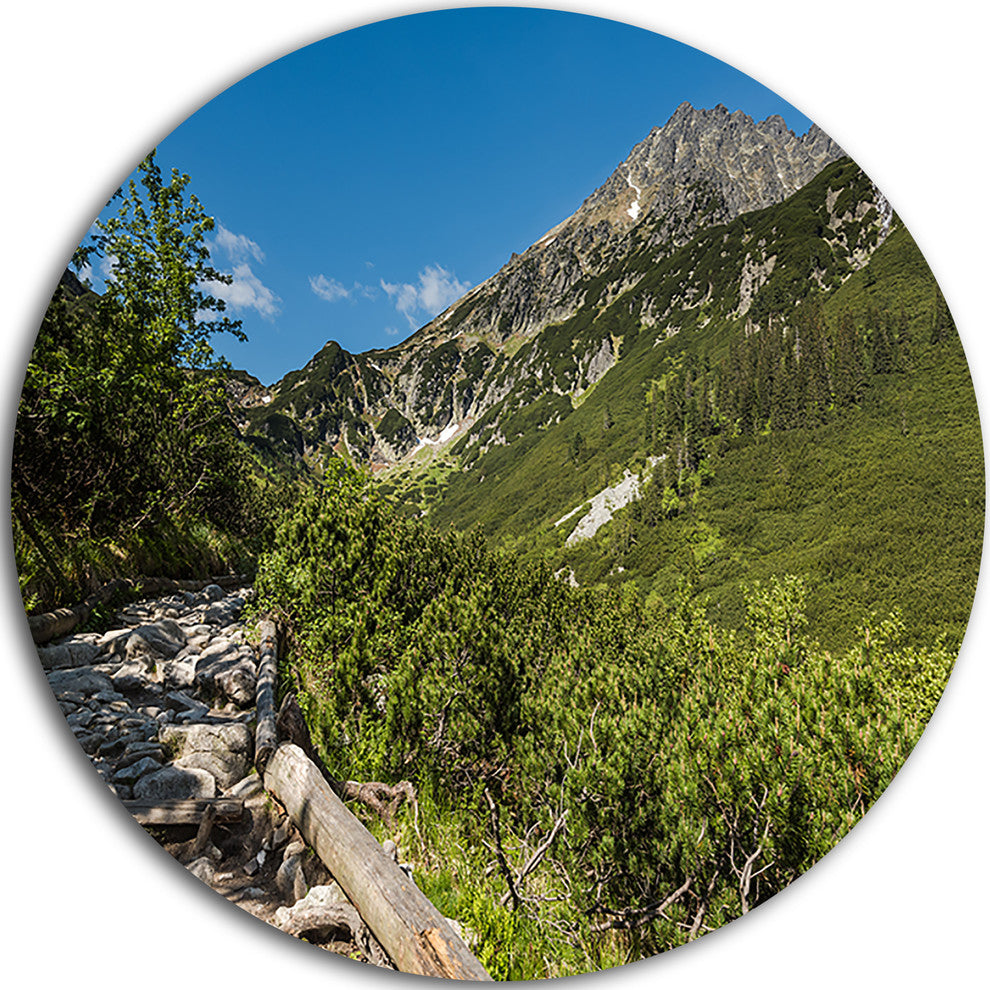 Tourist Trail In High Mountains, Landscape Disc Metal Wall Art, 11"