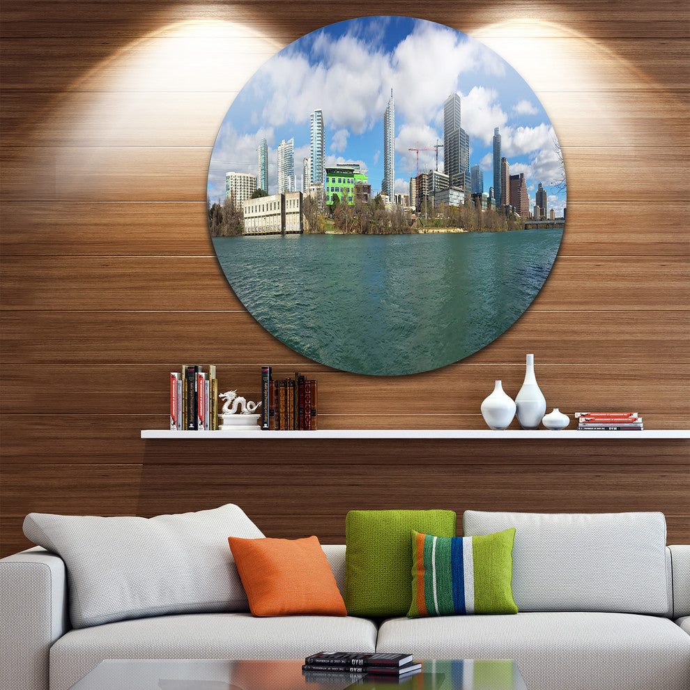 Austin Skyline On Sunny Day, Cityscape Photo Round Wall Art, 23"