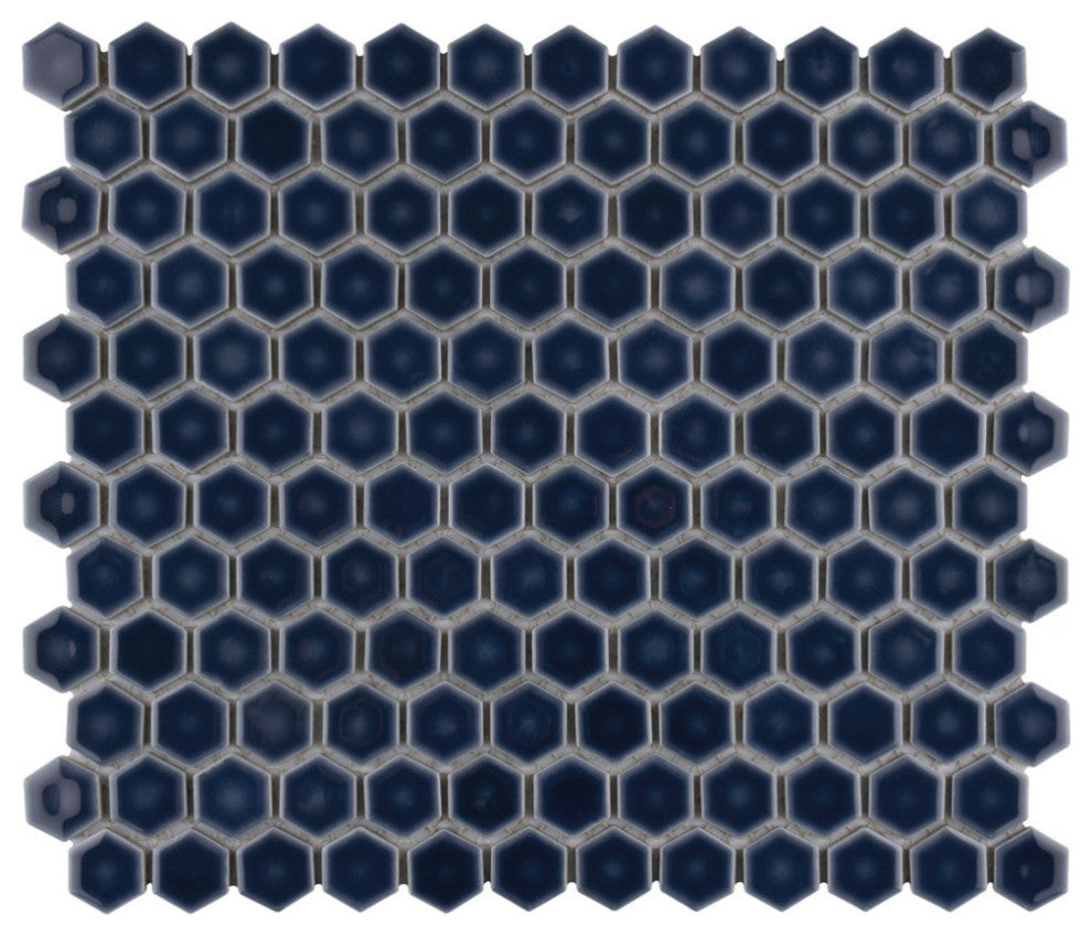 Hudson 1" Hex Denim Blue Porcelain Floor and Wall Tile