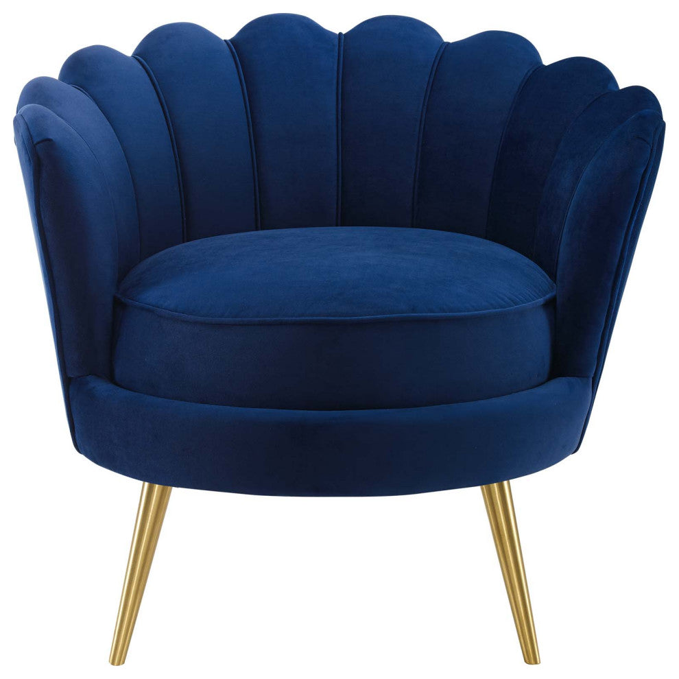 Navy Admire Scalloped Edge Performance Velvet Accent Armchair