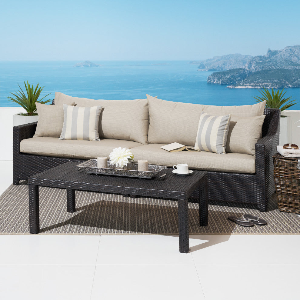 Deco 2 Piece Aluminum Outdoor Patio Sofa and Coffee Table Set, Slate Gray