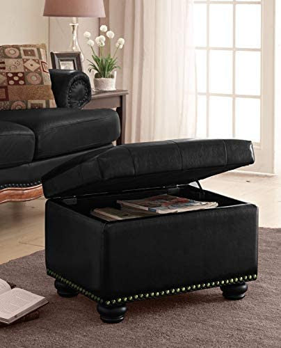 Modern Faux Leather Comfort Storage Ottoman, Black