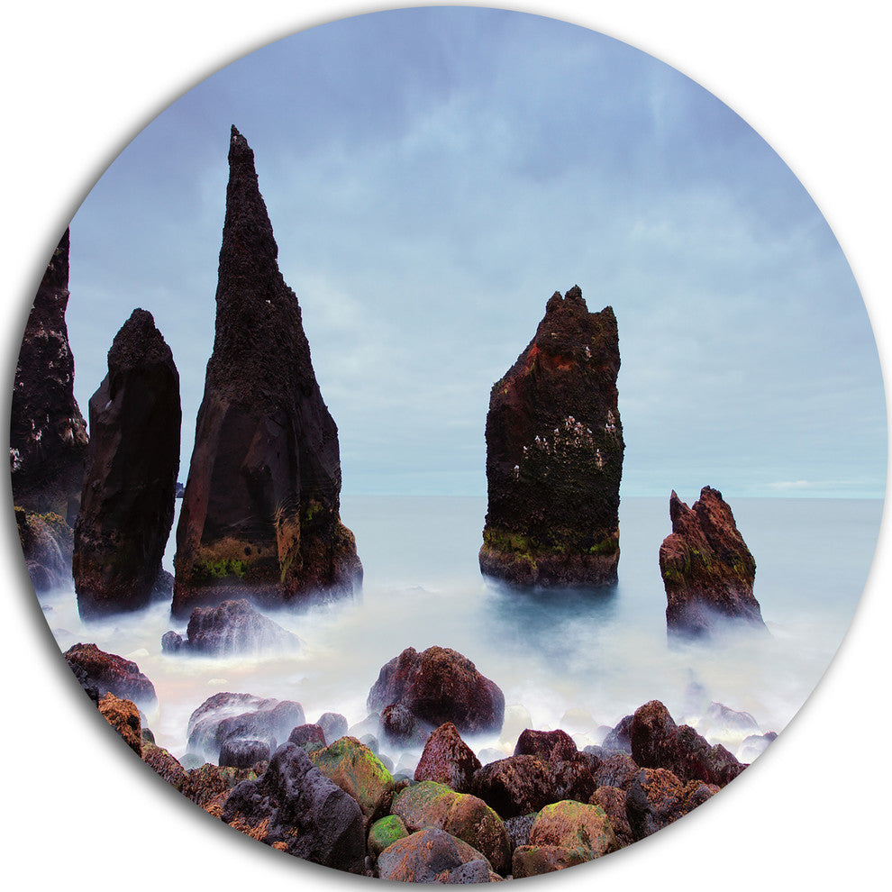 Sharp Rocky Coastline Raykjanes, Seashore Disc Metal Wall Art, 23"