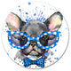 Cute French Bulldog With Glasses, Animal Round Metal Wall Art, 23"