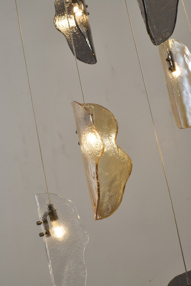 12-Light Black Chandelier With Clear, Smoke, And Amber Glass Accents
