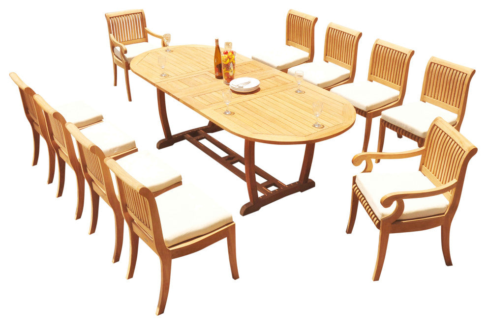 11-Piece Outdoor Teak Dining Patio Set: 94" Masc Oval Extn Table, 10 Giva Chairs