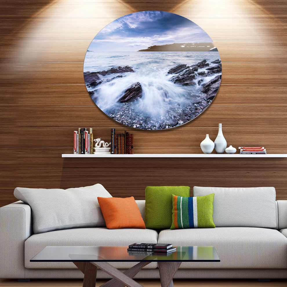 Waves Crashing At Beach, Seashore Disc Metal Wall Art, 23"