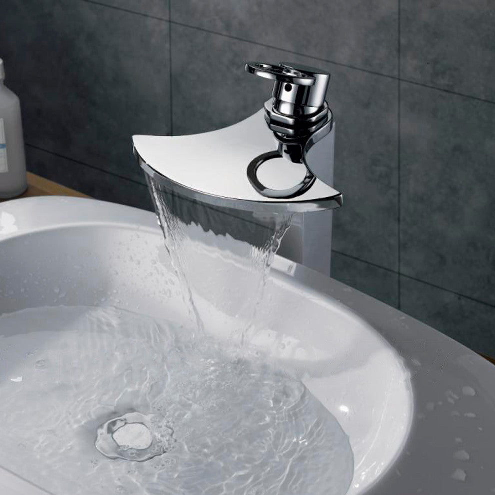Chrome Brass Body Waterfall Bathroom Sink Faucet