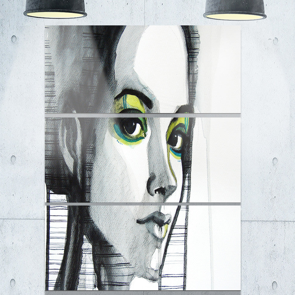 "Black Illustrated Girl" Metal Wall Art, 3 Panels, 28"x36"
