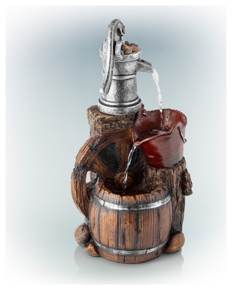 24" Tall Outdoor 3-Tier Old-Fashioned Pump Barrel Fountain Yard Art Decor