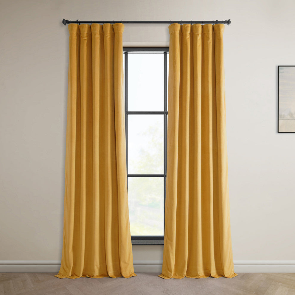 Heritage Plush Velvet Curtain Single Panel, Aztec Gold, 50"x84"